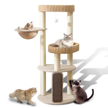 Imagem de Árvore grande de madeira para gatos com postes para arranhar, torre e condomínio moderno para gatos, móveis feitos à mão para vários gatos, poleiro exclusivo para escalar e brincar