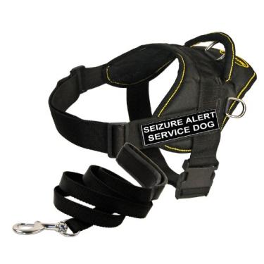 Imagem de Dean and Tyler Conjunto de arnês "DT Fun Works", cão de serviço de alerta de convulsão, acabamento amarelo, PPS + uma coleira "filhote acolchoado", encaixe inoxidável de 1,8 m - preto