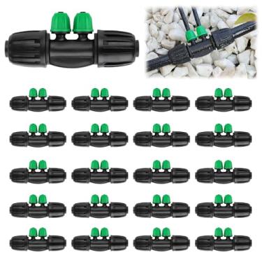 Imagem de Kalolary 20 peças de conectores de T farpado bloqueado, kit de acessórios de irrigação por gotejamento de 12/16 mm a 4/7 mm conector fêmea de bloqueio de tubo de 4 vias peças de irrigação de bloqueio