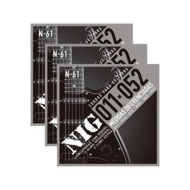 Imagem de Kit 3 Encordoamento Guitarra Níquel Nig N-61.011 + Palheta Brinde PRN6