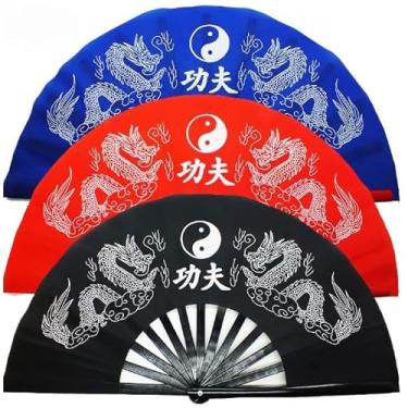 Imagem de Leque Grande Kung Fu Tai Chi Apresentação Dança Faz Brarulho Estampado Ou Liso (Estampado,AZUL)