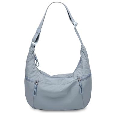 Imagem de VASCHY Bolsa tiracolo para mulheres, casual, leve, nylon, média, despojada, Hobo, bolsas para viagem/academia/trabalho/faculdade, Azul claro, tamanho �nico