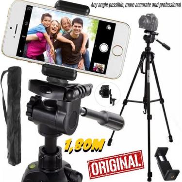 Imagem de Tripé 1,80m Universal Profissional Câmera Suporte Celular Pedestal Tel