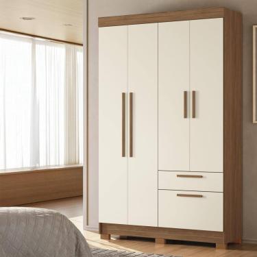 Imagem de Guarda-Roupa Solteiro Santos Andirá Londrina com 4 Portas, 2 Gavetas e 3 Prateleiras - 130cm de largura