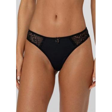 Imagem de Calcinha Fio Duplo de Microfibra Com Renda - New Love, GG, Preto