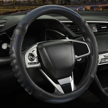 Imagem de WJMZ Capa de volante 3D ótima aderência com orifício de favo de mel 3D, design esportivo antiderrapante, universal 38 cm (preto com azul)