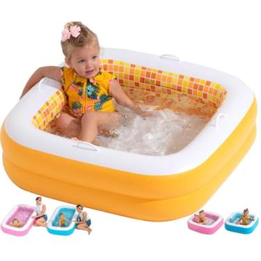 Imagem de Baby and Toddler Pool with Cushioned Floor, Handles & Drain, 34"x10" Skin Safe Small Square Inflatable Kiddie Pool Portable Bathtub and Ball Pit, Summer Outdoor Gift for Babies, Infants & Toddlers 1-3