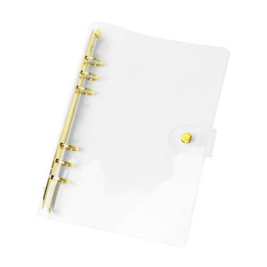Imagem de Capa para fichário Personal A5 Clear PVC 6 fichários redondos dourados com fecho de botão de pressão, pastas de folhas soltas recarregáveis, protetor macio para notebook