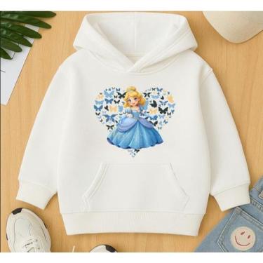 Imagem de Moletom Canguru Infantil Estampa Princesa Coração Azul Sapatinho Crist