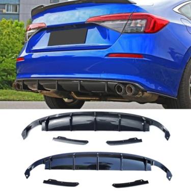Imagem de Lábio do para-choque traseiro do carro compatível com Civic 11ª geração 2022 divisor dianteiro difusor spoiler corpo kit acessórios para carro (aparência de carbono)