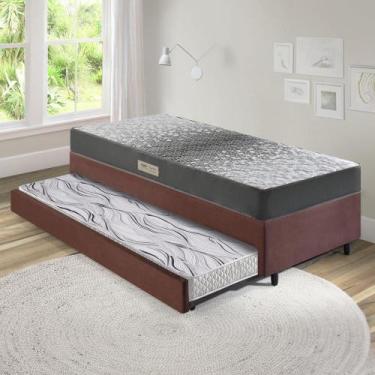 Imagem de Bicama Box Solteiro Suede Marrom 88x188x28 cm com Colchão Dual Firm Es