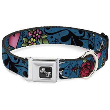 Imagem de Coleira para cachorro fivela de cinto de segurança Mãe Pai Close Up Blue Parrows 45 a 81 cm 3,8 cm de largura