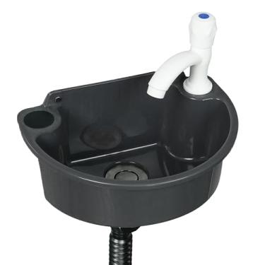 Imagem de Lavatório pequeno para pia de banheiro, montagem na parede, pia autoadesiva, instalação sem perfuração, 29 x 20 cm com orifício de torneira de 3,5 cm, mini plástico para pia de trailer para casa