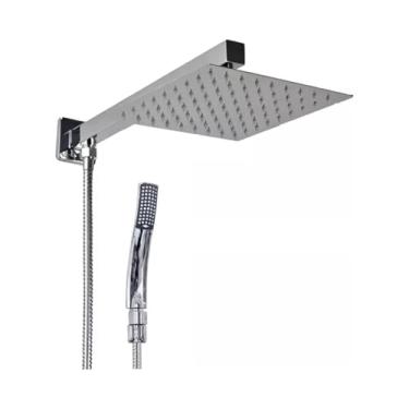 Imagem de Kit Chuveiro Quadrado 20cm com Ducha Manual, Desviador e Braço 30cm, Acabamento Cromado