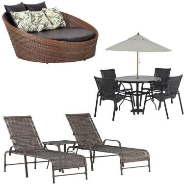 Imagem de Kit 2 Espreguiçadeiras Mesa Roma Chaise Lívia Cadeira Emily Ombrelone