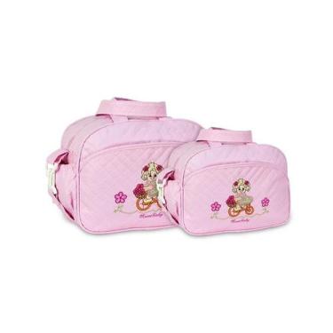 Imagem de Kit Bolsa Sacola Maternidade Viagem Bebê Bordado Mave Baby, Rosa