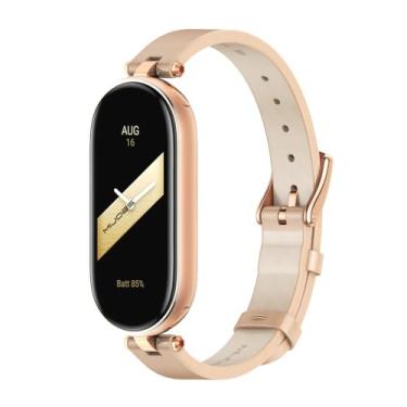 Imagem de MIJOBS Pulseira de substituição para Xiaomi Mi Band 10/9/8 de couro genuíno para Mi Fit Band 9, pulseira respirável para SmartWatch
