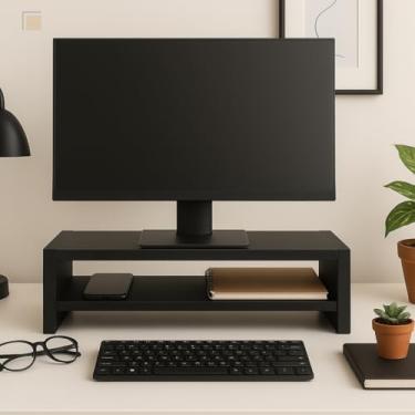 Imagem de Suporte Preto Para Monitor E Notebook De Mesa Gamer Madeira