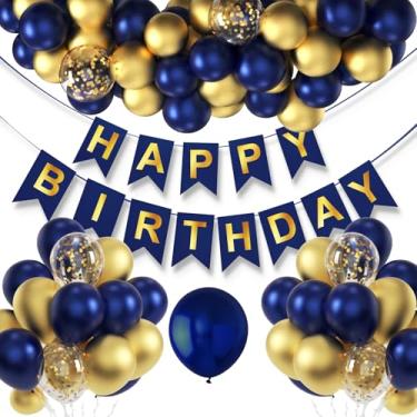 Imagem de ZGIMI Decorações De Festa Aniversário Azul Marinho Para Homens, 100 Peças, Guirlanda Dourada E Balões, Kit Arco, Faixa Feliz Pré-Enfiada, Meninas, 16, 18, 30, 40, 50, 60, 70, 80 90 Anos, Meninos