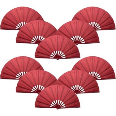 Imagem de QIRMIZI 10 peças de botas no chão leque de dança - Grande ventilador dobrável de rave para kung fu chinês, dança, festivais de música, carnavais, casamentos, eventos EDM, festas e decorações, vinho