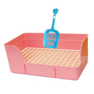 Imagem de Generic Caixa de areia para coelhos de estimação, canto, caixa de banheiro, coelhos, chinchilas, hamster, suprimentos para banheiro, mictório, grade, Rosa