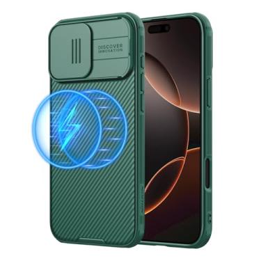 Imagem de Nillkin Capa Magnética Para Iphone 16 Pro Max, Proteção Aprimorada Câmera Deslizante, Compatível Com Magsafe, Protetora Fina À Prova De Choque Celular, 6,9", Verde