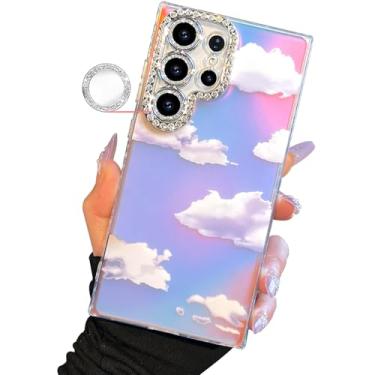 Imagem de I-MGAE-IN-AR Capa compacta para Samsung Galaxy S23 Ultra Cloud Design, moldura de proteção de lente de câmera de diamante, capa protetora de TPU macia e macia à prova de choque para mulheres estética