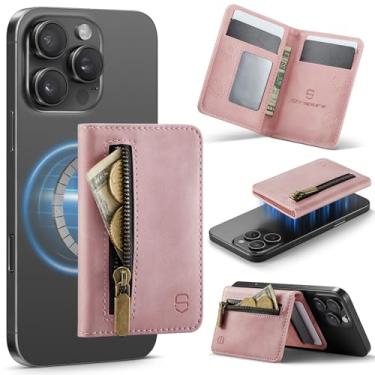 Imagem de Strapurs Suporte magnético para cartão compatível com telefones e capas MagSafe, carteira fina de couro PU para iPhone 16/15/14/13/12/Pro/Max/Plus, 4 compartimentos para cartão com bloqueio RFID com