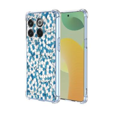 Imagem de JDYGWK Capa para Oneplus 10T 5G 1+ 10T 5G, estampa de flores transparentes, silicone TPU macio, fina, à prova de choque, capa protetora antiarranhões para Oneplus 10T 5G, azul branco floral