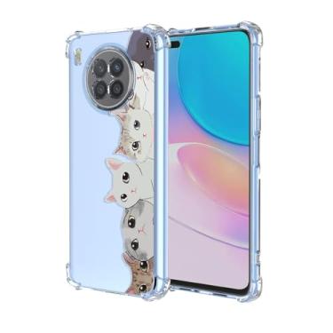 Imagem de OEURVQO Capa para Huawei Nova 8i Honor 50 Lite NEN-L22, estampa de gato fofo transparente com desenho animado, amortecedor de TPU macio à prova de choque, capa protetora de silicone para Huawei Nova