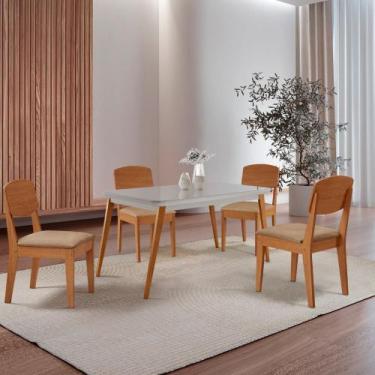 Imagem de Mesa de Jantar Copper 120cm Tampo Canto Copo MDF Vidro com 4 Cadeiras 