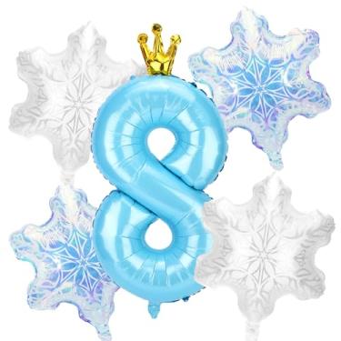 Imagem de 5un Decorações Neve Balões Festa Aniversário, Número Azul e 4un Decorações e Lembrancinhas Balões Floco Neve para Festas Aniversário Tema Princesa Azul País Das Maravilhas Inverno(Número 8)