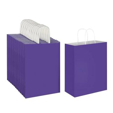 Imagem de Oikss Pacote com 100 sacos de papel kraft roxo 10 x 5 x 13 com alças a granel para lembrancinhas de festa de aniversário, compras, compras, negócios, sacolas de presente de artesanato reciclado
