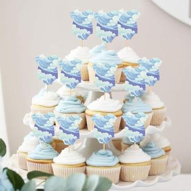 Imagem de Body Surf Wave Cupcake Topper - Top de cupcake para chá de bebê de surfe, decoração de bolo revelação de gênero de surfe, decorações de body de oceano (oceano)