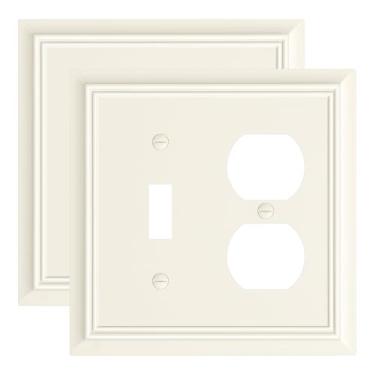 Imagem de Pacote com 2, placa de cobertura para interruptor de luz duplex/interruptor, placa de cobertura de tomada de amêndoa clara, capa decorativa de receptáculo de parede de fibra de bambu natural para