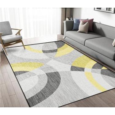 Imagem de Avisiatree Tapete de área de círculos abstratos contemporâneos - Tapete durável de alto tráfego para sala de estar, quarto e escritório em casa, 1,8 x 1,8 m, cinza amarelo