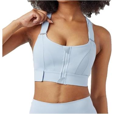 Imagem de Sutiãs Esportivos Com Zíper Frontal Feminino Plus Size Treino De Alto Impacto Running Fitness Yoga Bra Para Mulheres Gym Crop Tank Tops, Blue 2, XXXXXL/XXXXX-Large