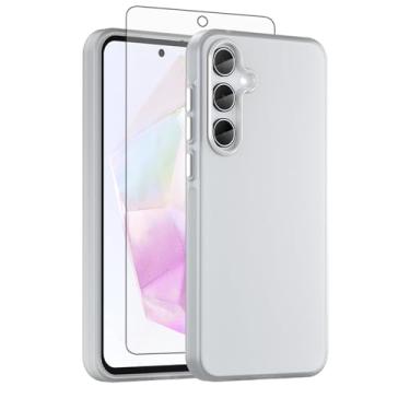 Imagem de Asuwish Capa de telefone para Samsung Galaxy A35 5G, compatível com Magsafe Magnetic, protetor de tela de vidro temperado, translúcido fosco traseiro à prova de choque, capa fina A 35 35A A355G