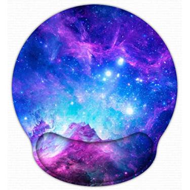 Imagem de Meffort Inc Mouse pad com suporte para descanso de pulso e base antiderrapante, mousepad ergonômico durável para jogos - Nuvens de galáxia