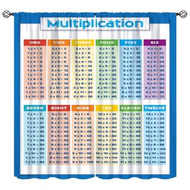 Imagem de Cortinas de matemática para crianças, mesa de multiplicação elementar de matemática, tratamentos de janela, cortinas com isolamento térmico, bolso para varão, conjunto de 2 painéis para quarto de
