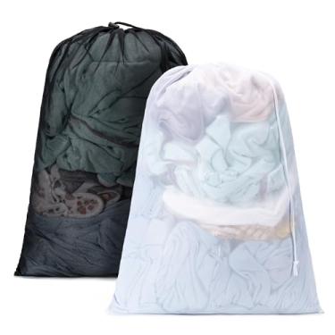 Imagem de Aegero Pacote com 2 sacos de roupa suja de malha, lavável na máquina, organizador de roupas sujas com cordão e etiqueta de identificação, forro grande para cesto de roupa suja suficiente para