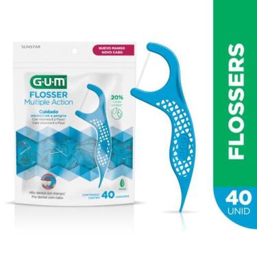 Imagem de Flosser Multiple Action Azul GUMFio Dental Adulto com Cabo  40 unidade