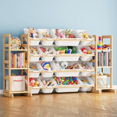 Imagem de SpaceAid Organizador de armazenamento de brinquedos com 6 prateleiras e 16 caixas, organizador de brinquedos, estante de brinquedos para quarto, sala de jogos, decoração de quarto, branco