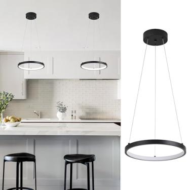 Imagem de Mccokaige Lustre De Anel De Led Preto, 1 Anel, Lustre Moderno, Luz De Anel Ajustável, Luz Pendente De Led Moderna, Luminárias Contemporâneas Para Hall De Entrada, Cozinha, Ilha, Sala De Jantar, Sal