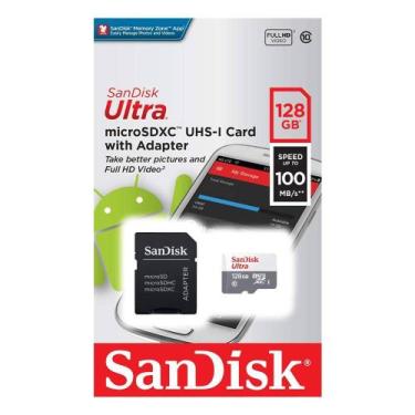 Imagem de Cartão de Memória Micro SD Sandisk Ultra 100 MB/s C10 128 GB (SDSQUNR-
