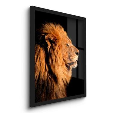 Imagem de Quadro Decorativo Leão Rei Força Fé 45x33 C/Vidro - Moldura Online