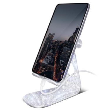 Imagem de Erolagomat Suporte de tablet de cristal brilhante para desktop, suporte ajustável com glitter, suporte compatível com iPad Pro 11,9,7, 10.5,12.9 Air Mini 4 3 2, Kindle, Nexus, tablets de 4 a 13