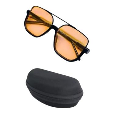 Imagem de Óculos De Sol meia armação metal quadrada lente champanhe pêssego moda Feminina 2025(B Óculos com estojo)