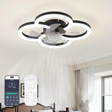 Imagem de FTZVRD Ventiladores de teto com luzes e controle remoto, ventilador de teto de montagem embutida com luz, ventiladores de teto de LED modernos reguláveis 3000-6500K, 6 velocidades de vento, ventilador