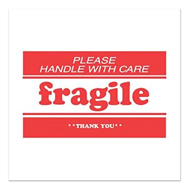 Imagem de Decker Tape Products Etiquetas de mensagem pré-impressas, Fragile-Please Handle with Care-Thank You, 2 X 3, branco/vermelho, 500/rolo